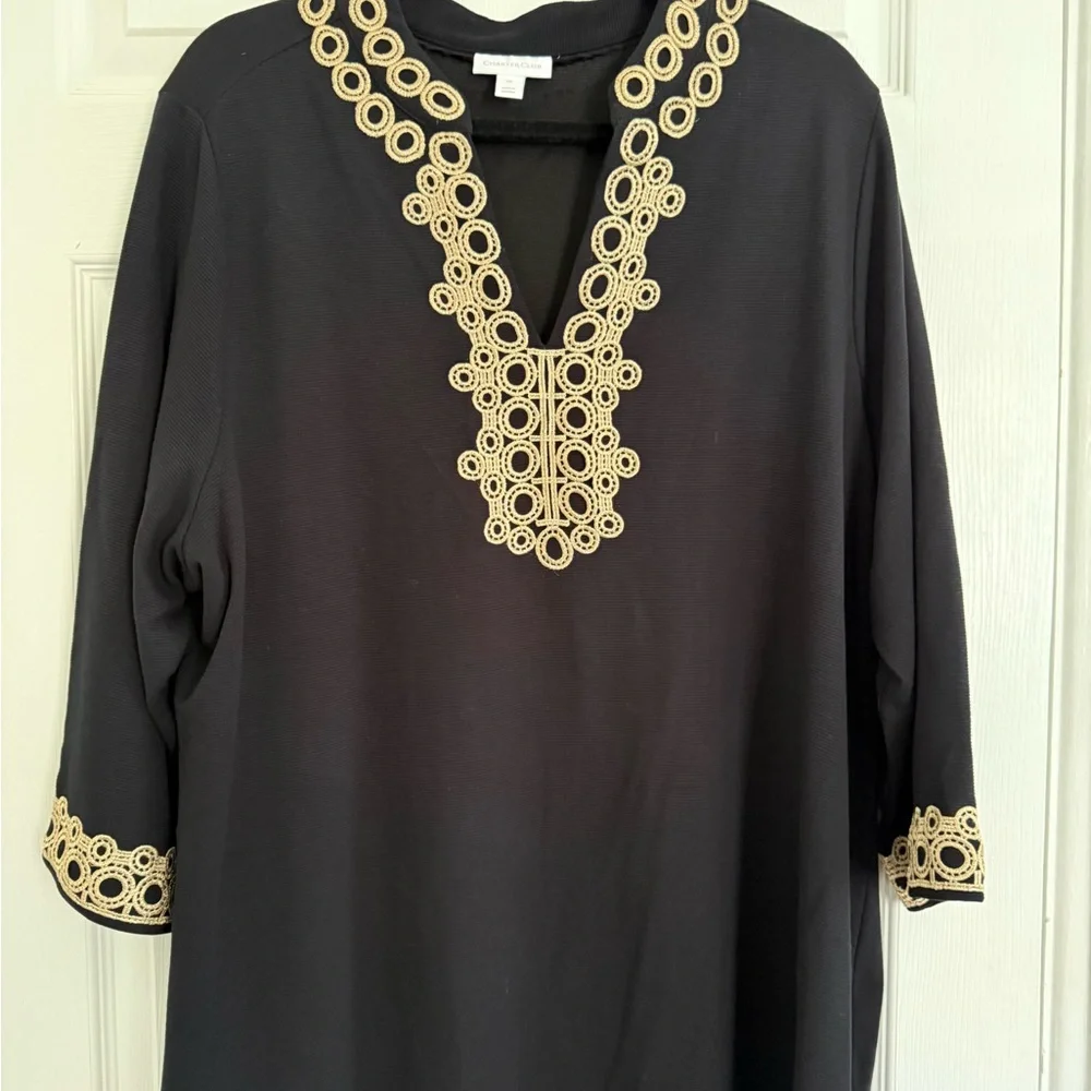 Charter Club Black Tunic with Gold Embroidery - Picture 2 of 10